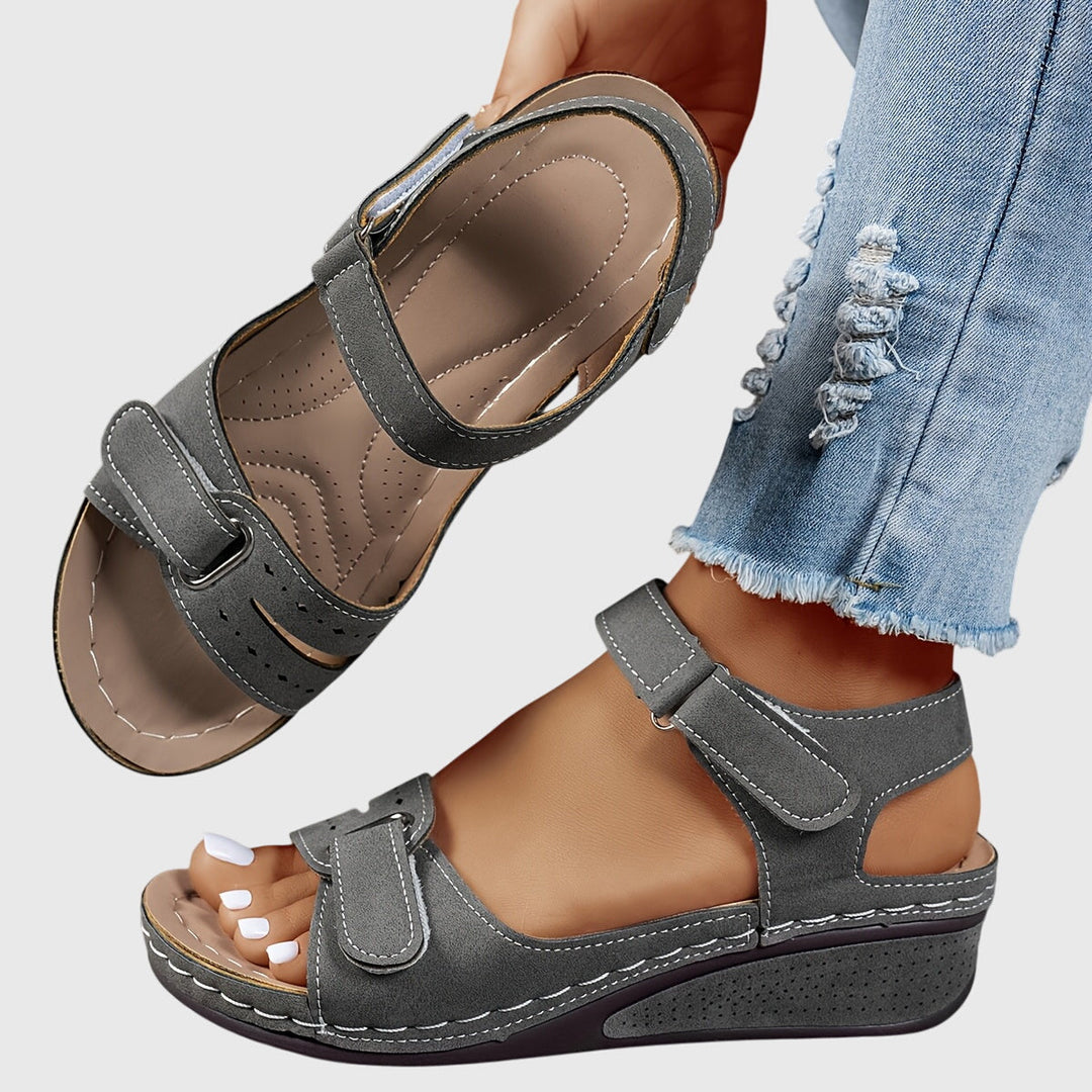 Mila | Double Velcro Strap Open Toe Wedge Sandals