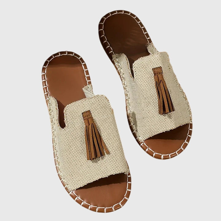Yara | Ethnic Print Tassel Flat Open Toe Sandals