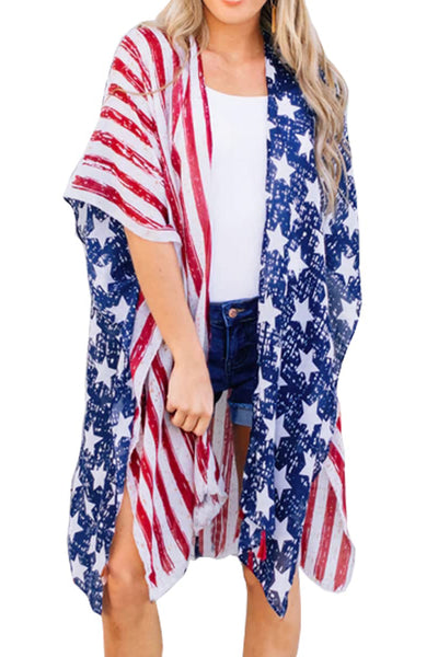 Full Size Star & Stripes Open Front Cover Up-Tops-Grace & Blossom Boutique, a women's online fashion boutique located in Odessa, Florida