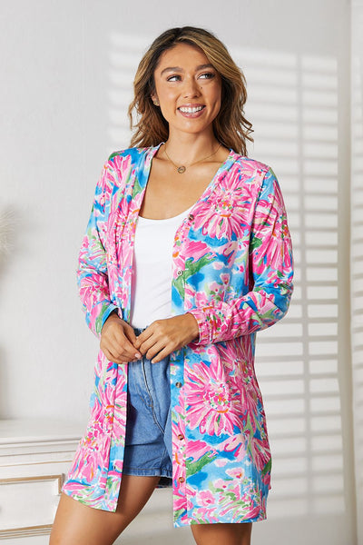 Double Take Floral Open Front Long Sleeve Cardigan-Tops-Grace & Blossom Boutique, a women's online fashion boutique located in Odessa, Florida