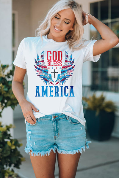 GOD BLESS AMERICA Cuffed Tee Shirt-Tops-Grace & Blossom Boutique, a women's online fashion boutique located in Odessa, Florida