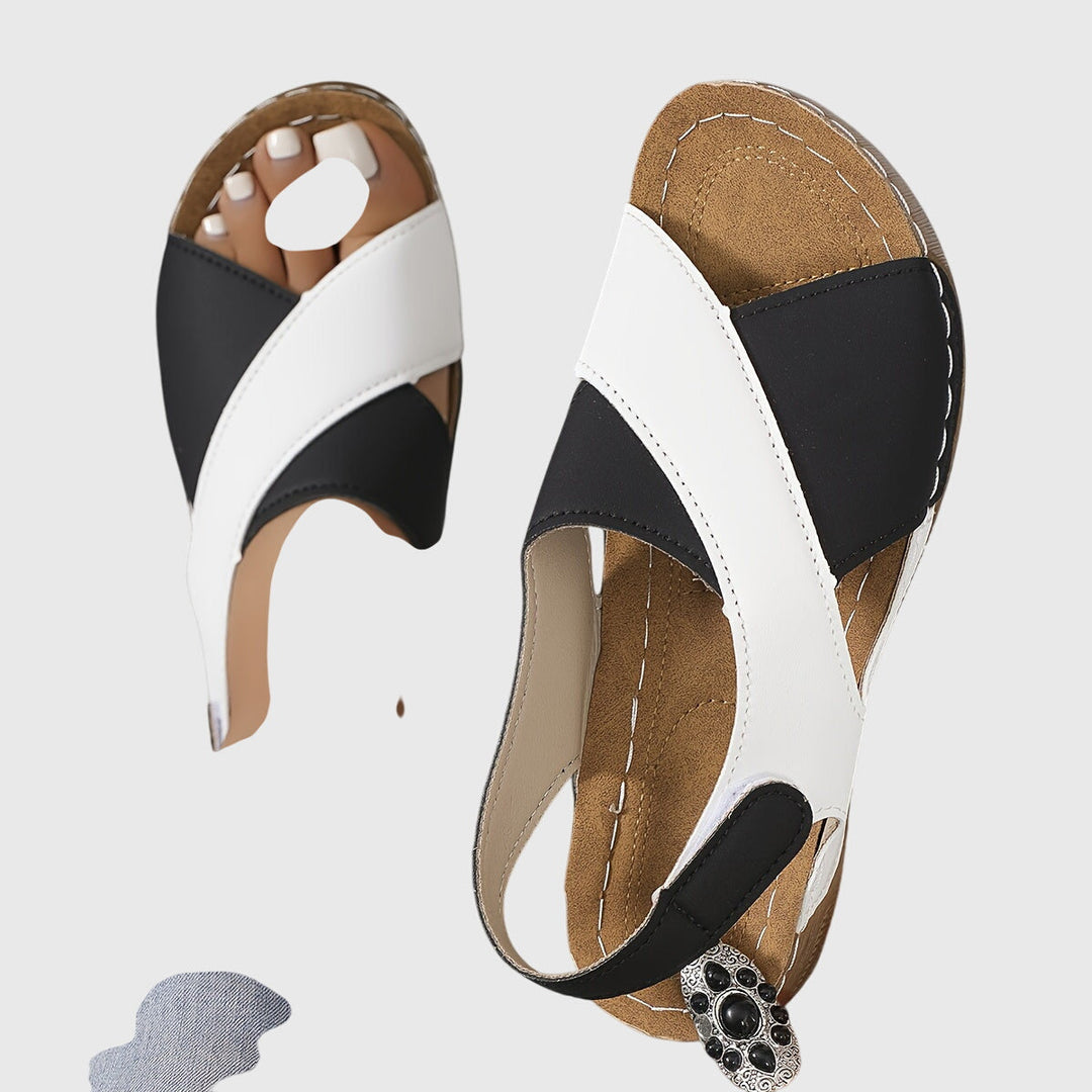 Viveca | Colorblock Cross Strap Toe Post Wedge Sandals
