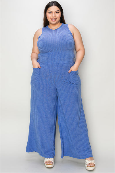 Basic Bae Full Size Ribbed Tank and Wide Leg Pants Set-Two Piece Sets-Grace & Blossom Boutique, a women's online fashion boutique located in Odessa, Florida