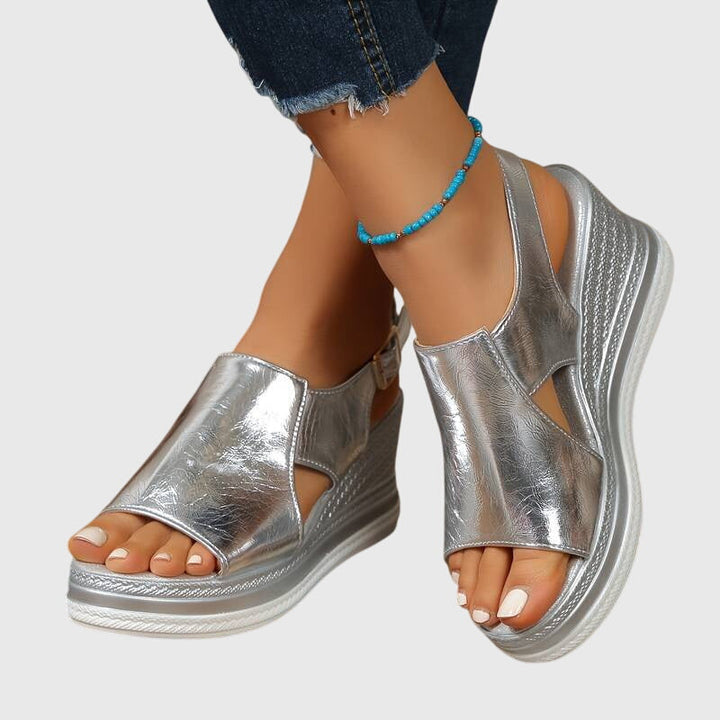 Zoe | Metallic Slip On Espadrille Platform Sandals