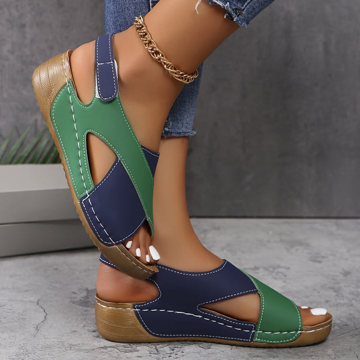 Naomi | Colorblock Cross Strap Velcro Wedge Sandals