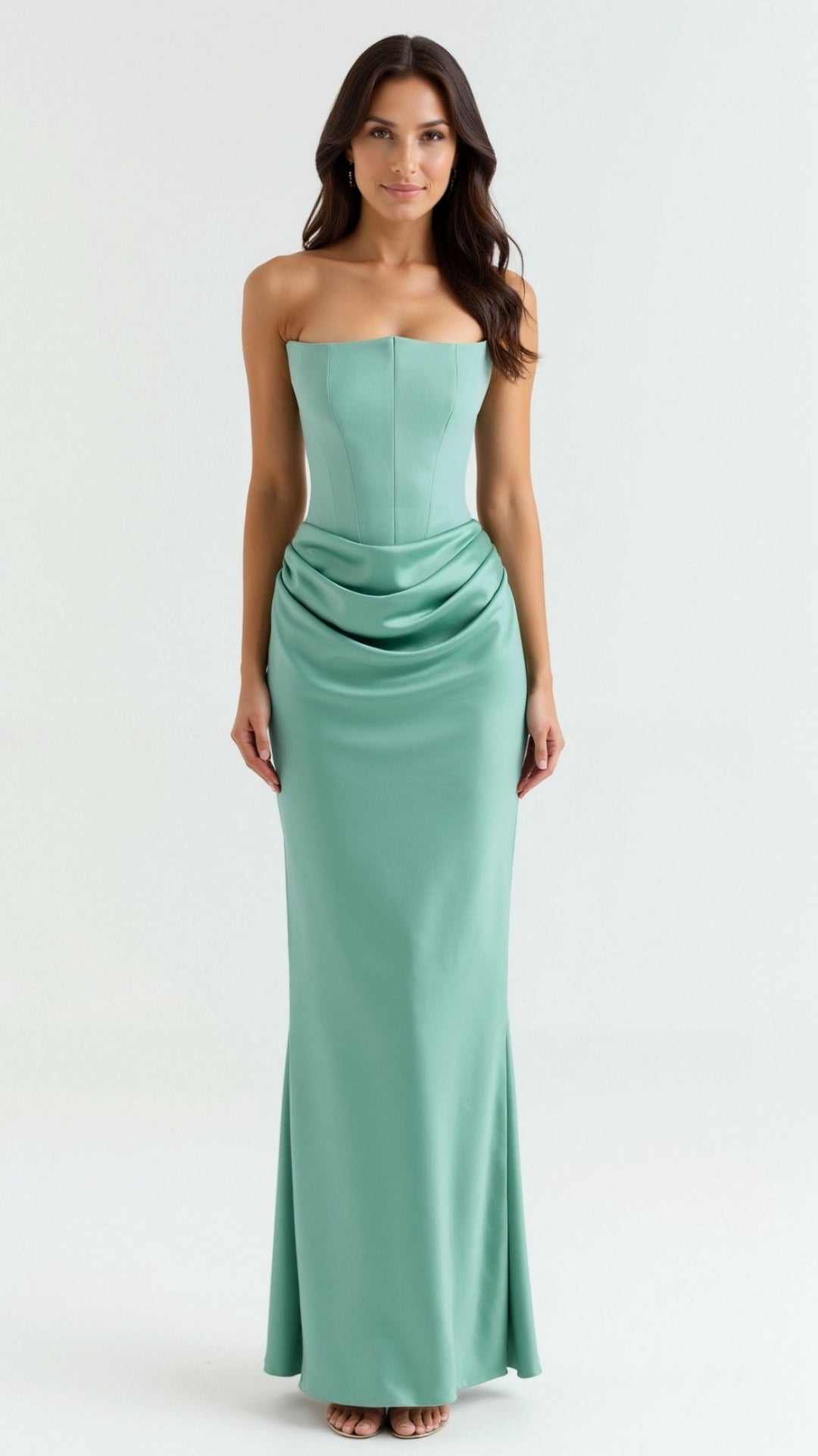 Maya | Strapless Ruched Satin Column Formal Maxi Dress