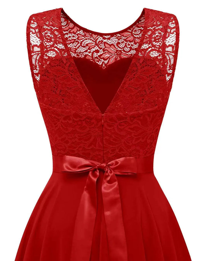 Freya | Lace Bodice High Low Chiffon Sleeveless Formal Wedding Guest Dress