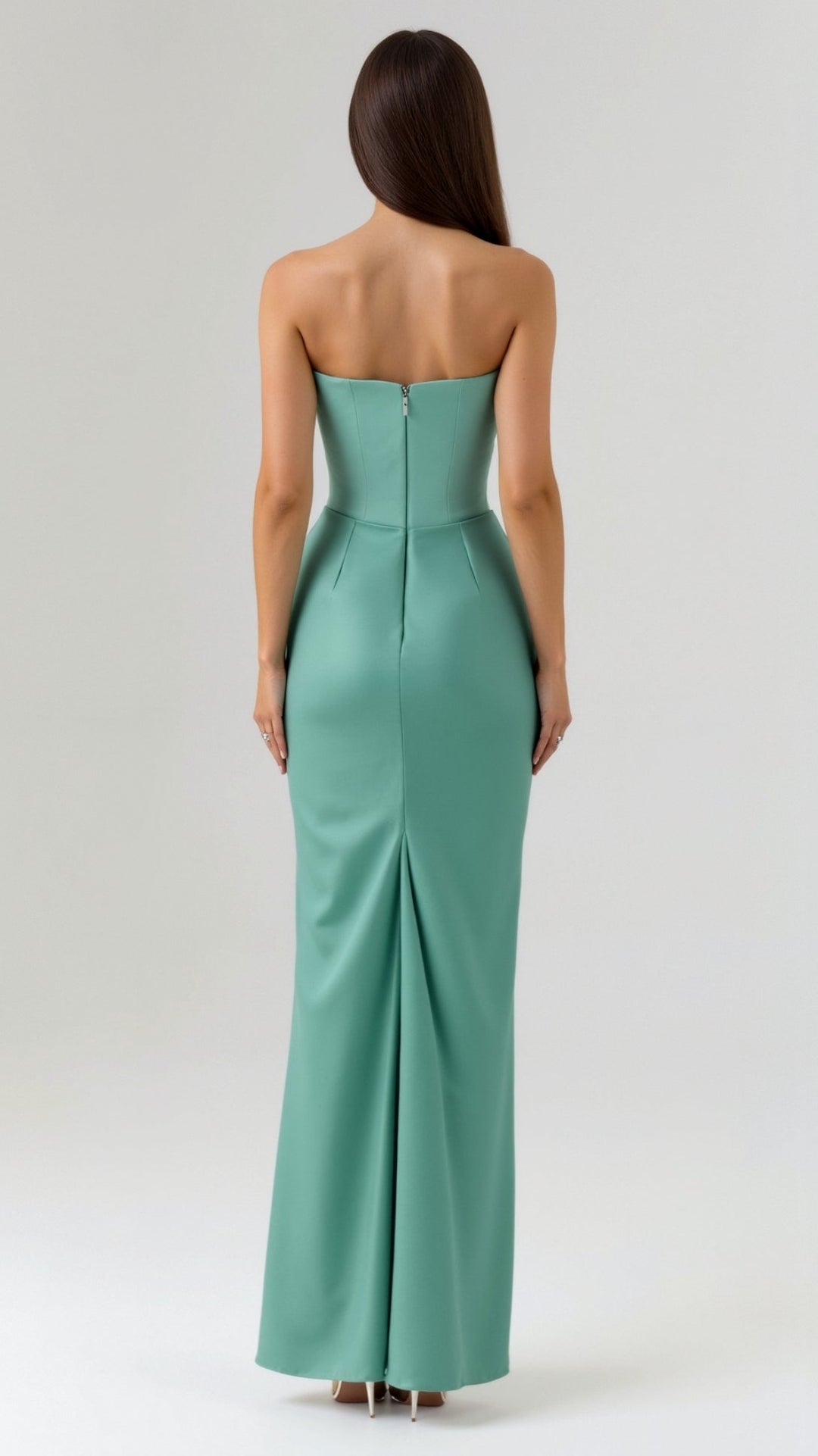 Maya | Strapless Ruched Satin Column Formal Maxi Dress
