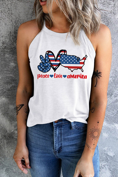 PEACE LOVE AMERICA Graphic Tank-Tops-Grace & Blossom Boutique, a women's online fashion boutique located in Odessa, Florida