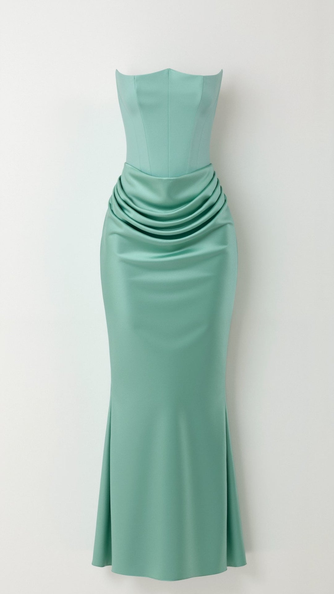 Maya | Strapless Ruched Satin Column Formal Maxi Dress