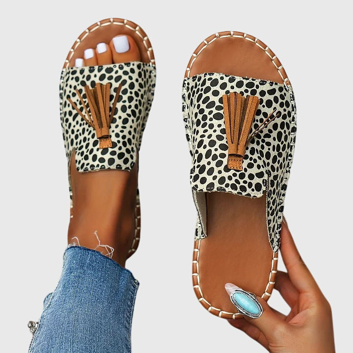 Yara | Ethnic Print Tassel Flat Open Toe Sandals