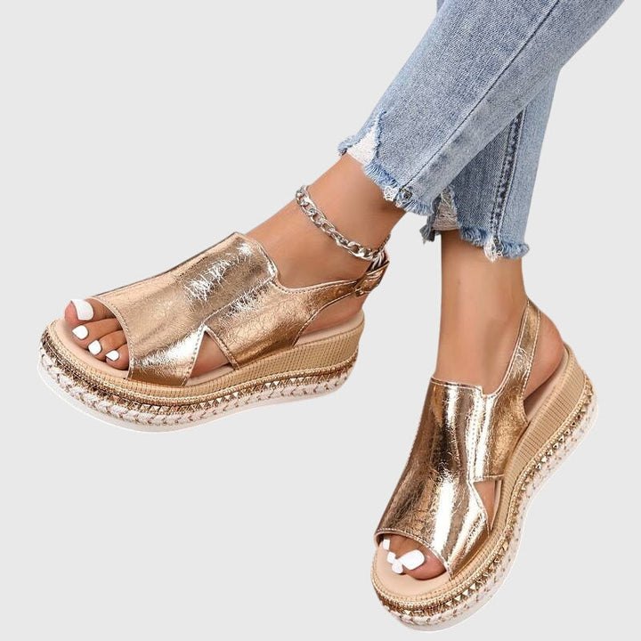 Zoe | Metallic Slip On Espadrille Platform Sandals