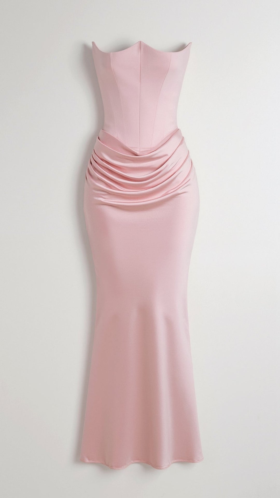 Maya | Strapless Ruched Satin Column Formal Maxi Dress