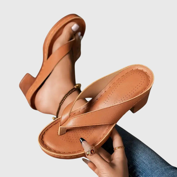 Jade | Metallic Toe Post Block Heel Flip Flops