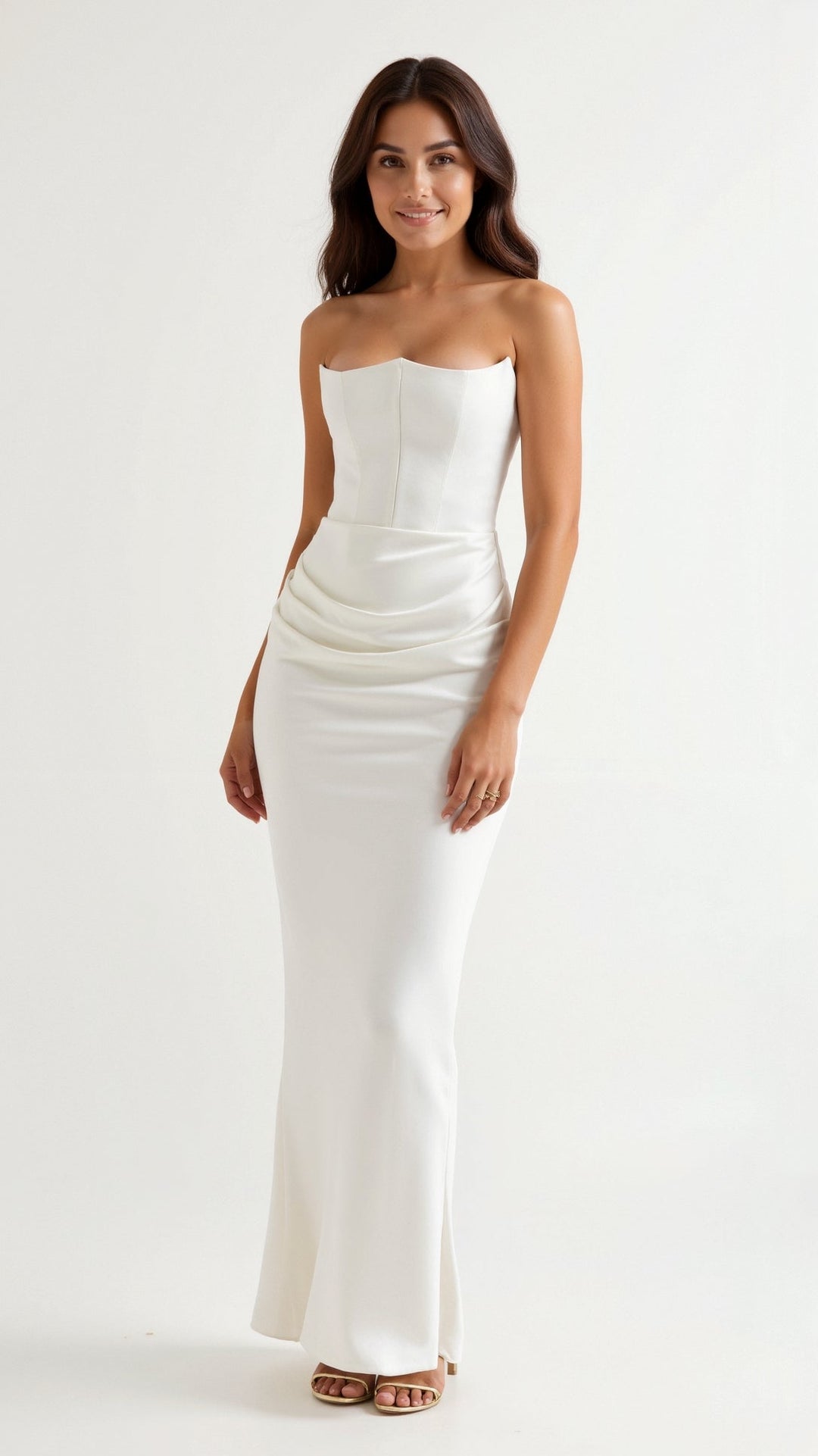 Maya | Strapless Ruched Satin Column Formal Maxi Dress
