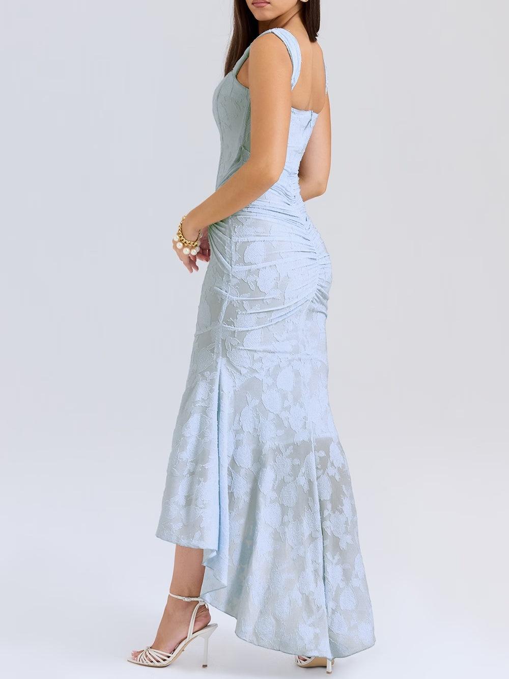 Lena | Floral Lace Square Neck Ruched Mermaid Maxi Dress