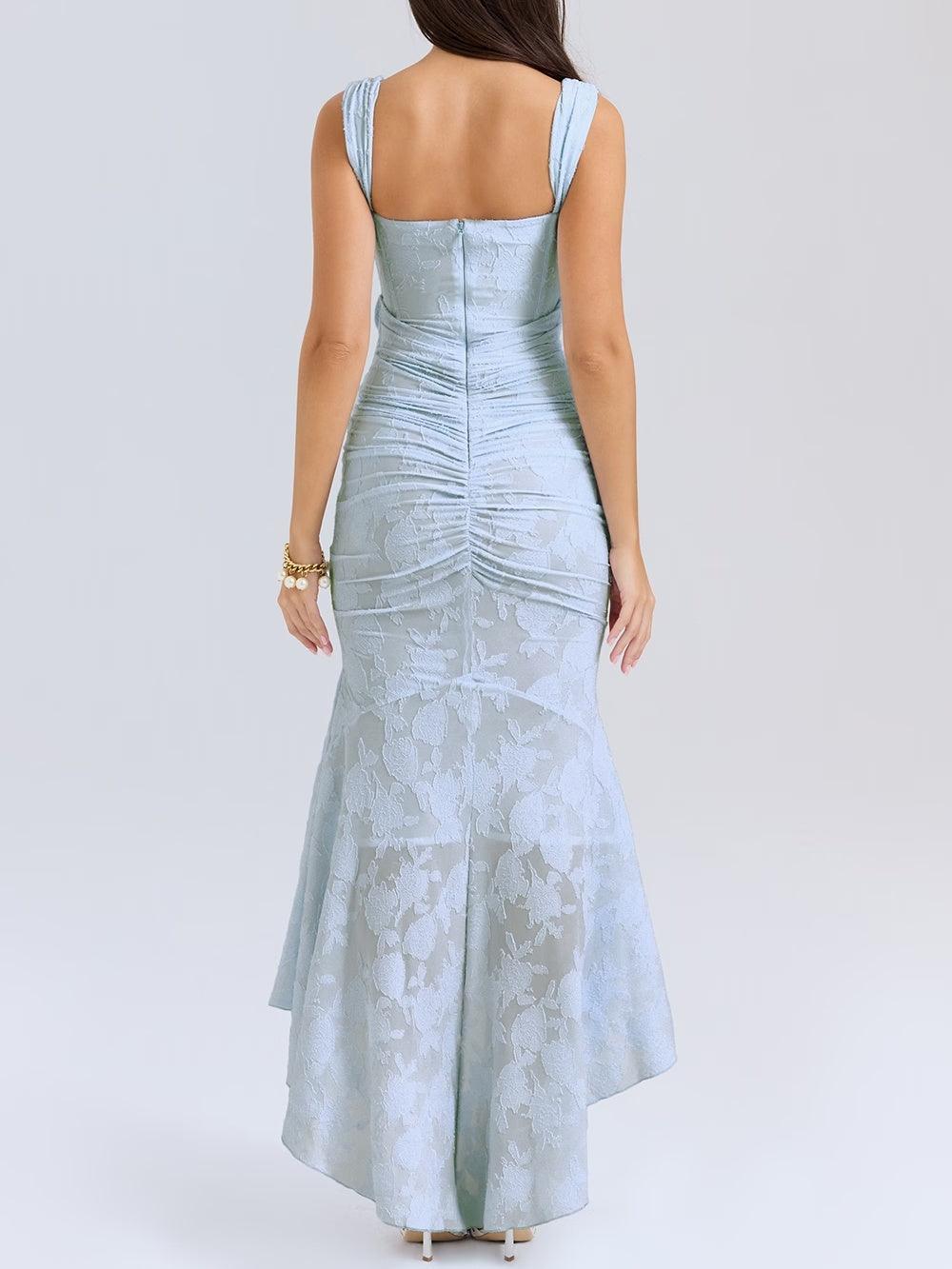 Lena | Floral Lace Square Neck Ruched Mermaid Maxi Dress