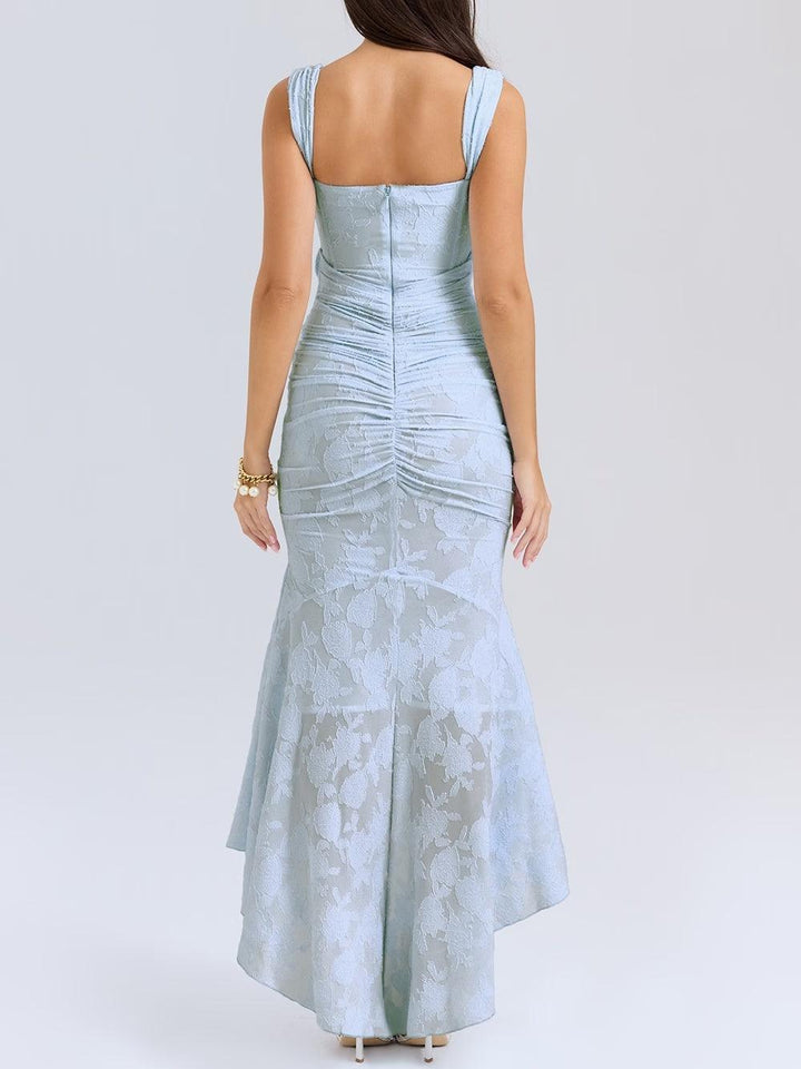 Lena | Floral Lace Square Neck Ruched Mermaid Maxi Dress