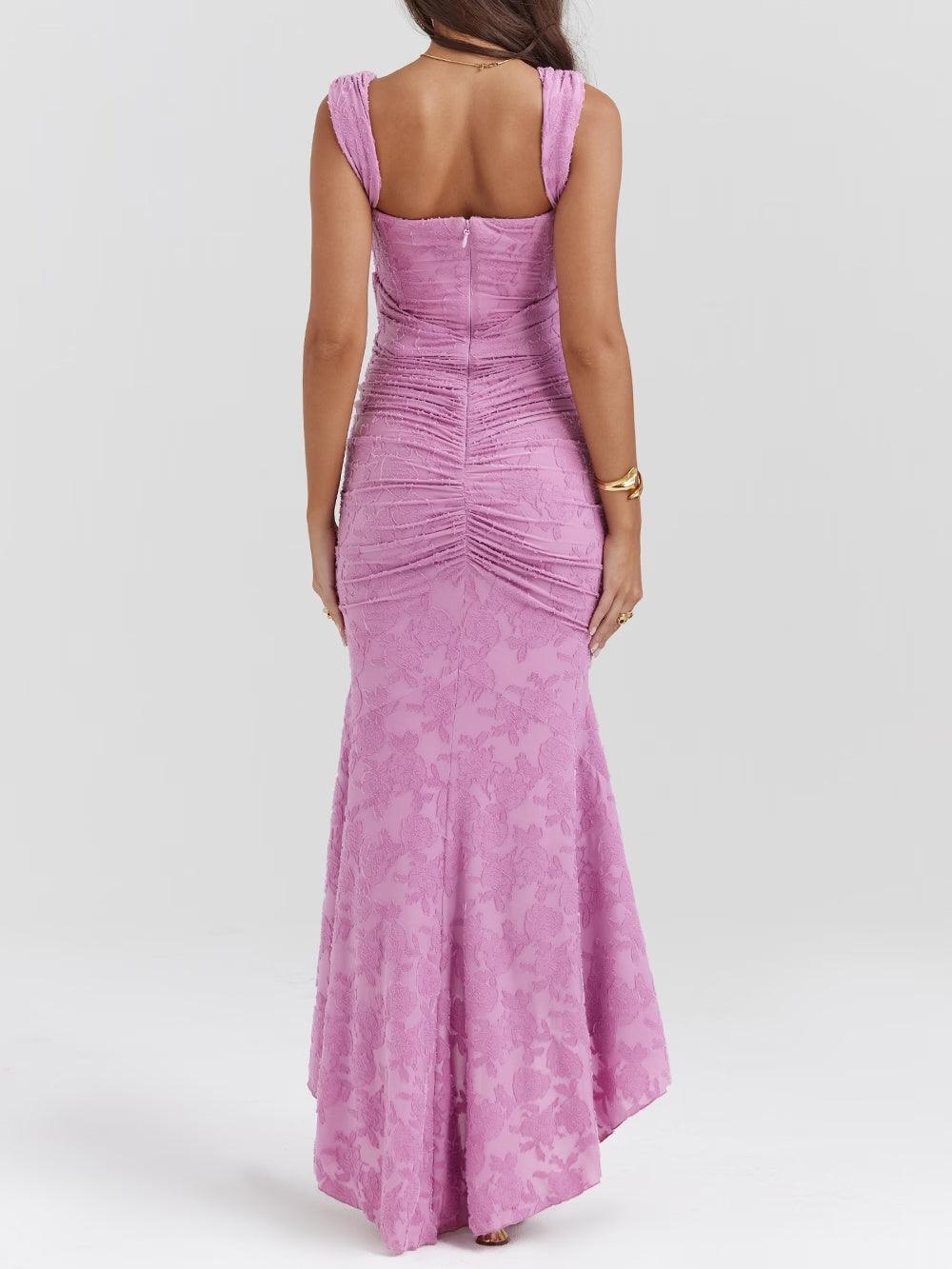 Lena | Floral Lace Square Neck Ruched Mermaid Maxi Dress