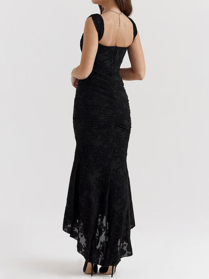 Lena | Floral Lace Square Neck Ruched Mermaid Maxi Dress