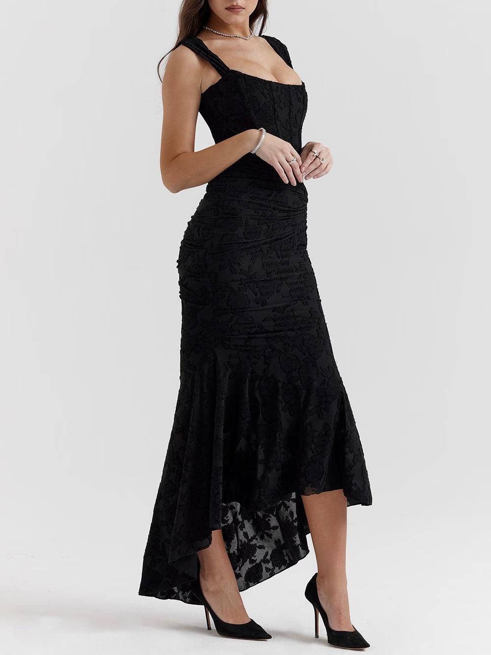 Lena | Floral Lace Square Neck Ruched Mermaid Maxi Dress