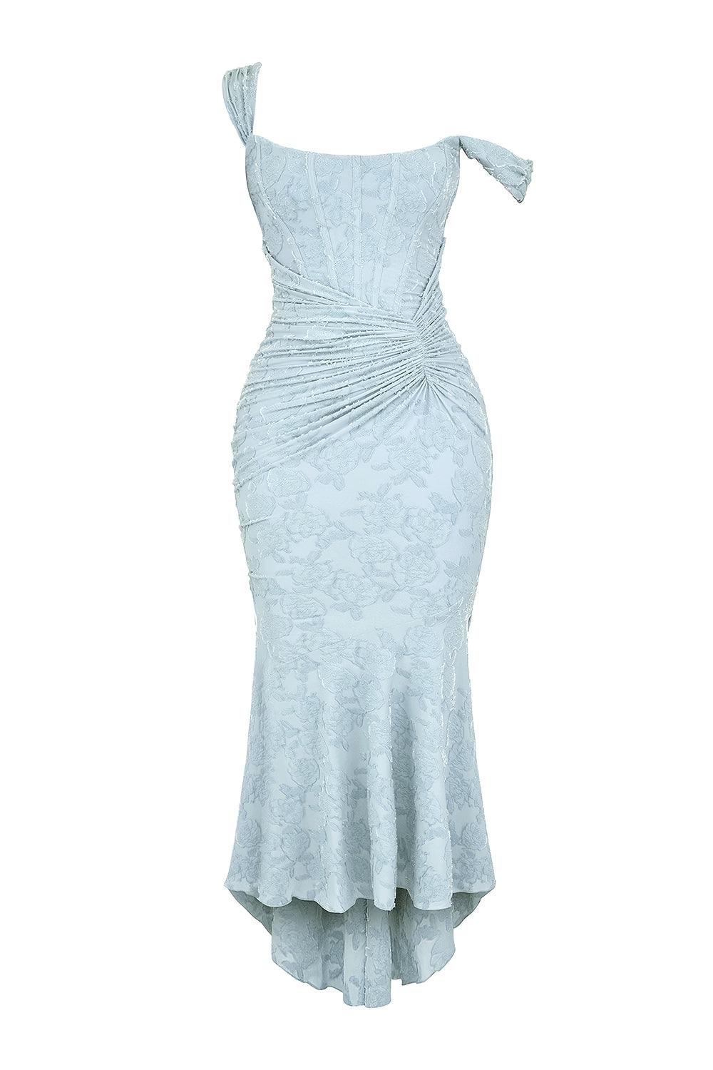 Lena | Floral Lace Square Neck Ruched Mermaid Maxi Dress