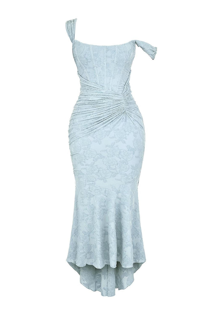 Lena | Floral Lace Square Neck Ruched Mermaid Maxi Dress