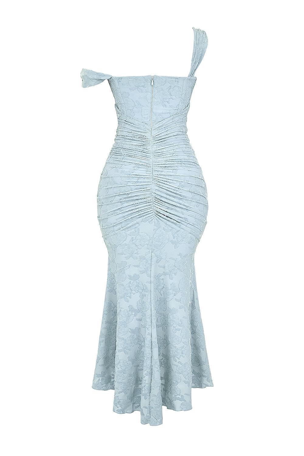 Lena | Floral Lace Square Neck Ruched Mermaid Maxi Dress