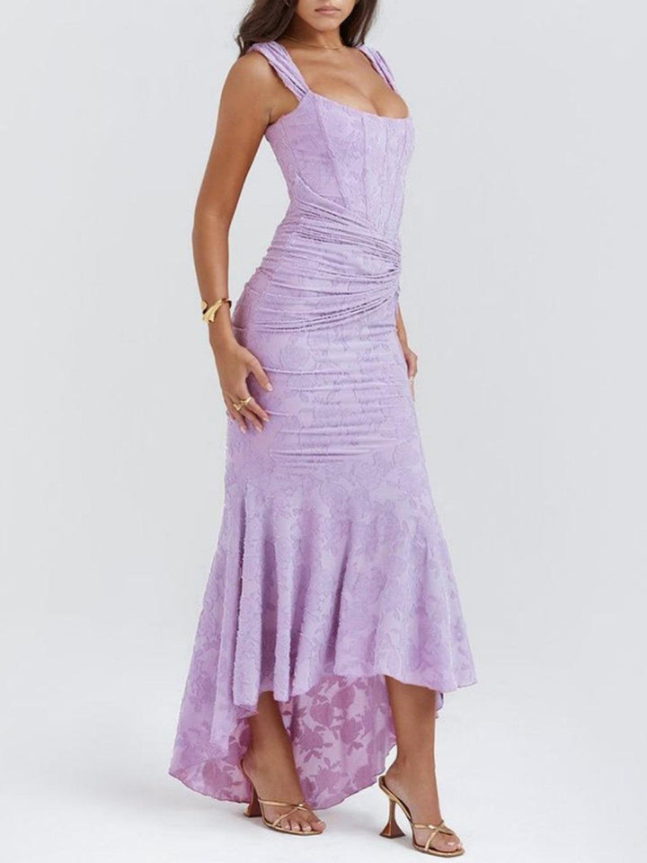 Lena | Floral Lace Square Neck Ruched Mermaid Maxi Dress