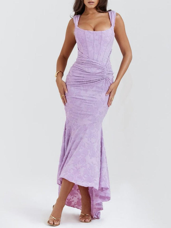 Lena | Floral Lace Square Neck Ruched Mermaid Maxi Dress
