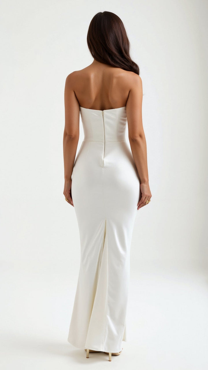 Maya | Strapless Ruched Satin Column Formal Maxi Dress