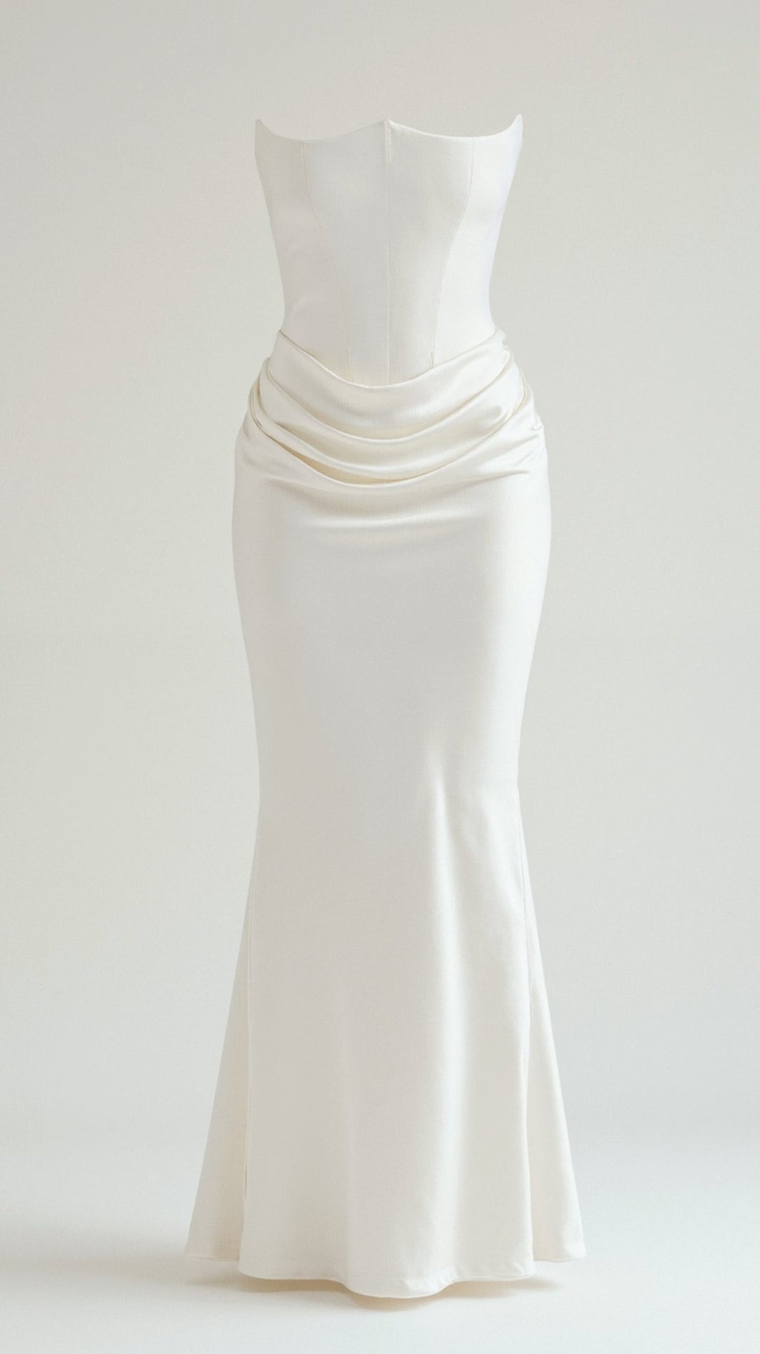 Maya | Strapless Ruched Satin Column Formal Maxi Dress