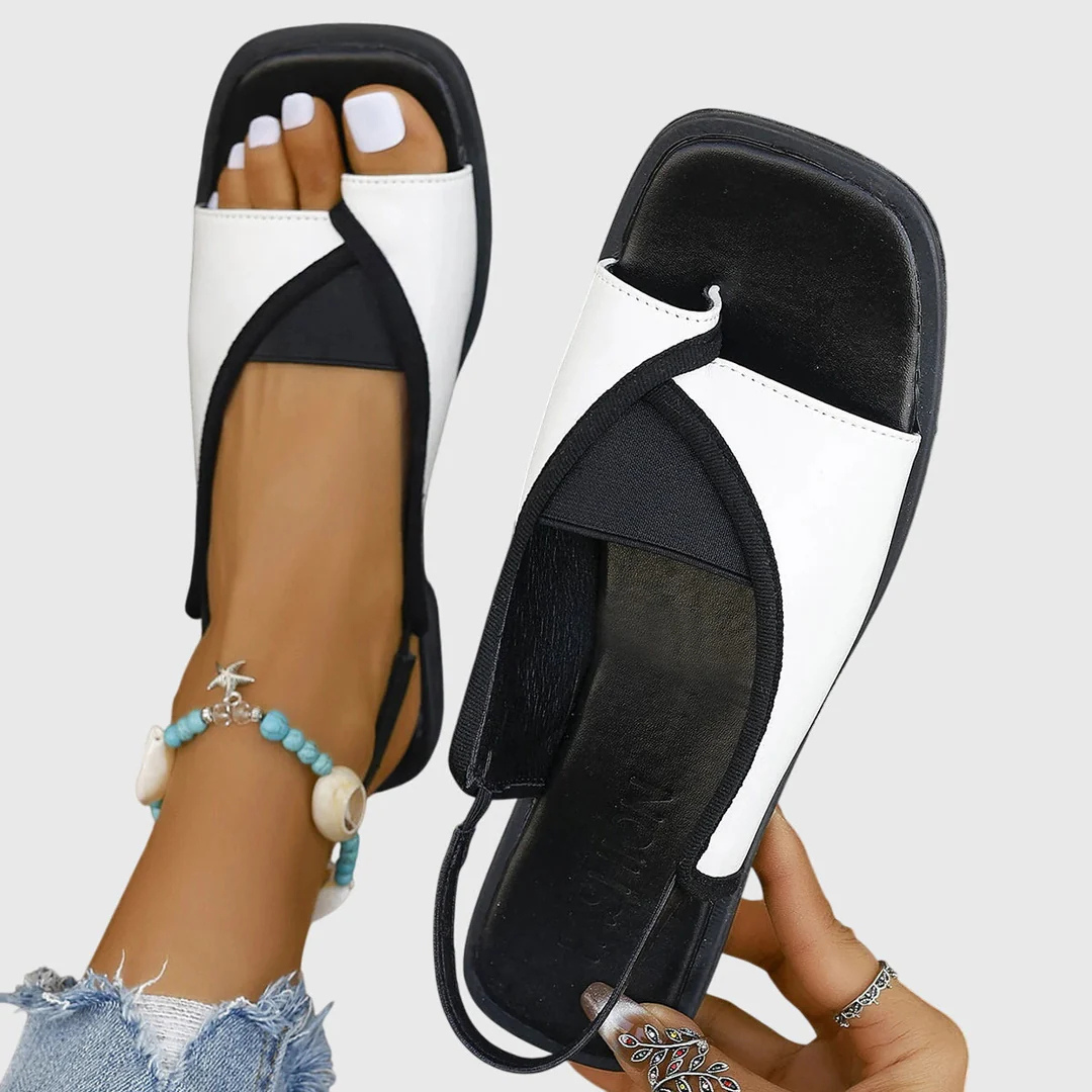 Fiona | Square Toe Loop Two Tone Flat Slide Mules