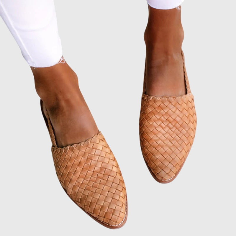 Hazel | Woven Leather Pointed Toe Slip On Mules
