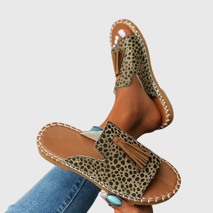 Yara | Ethnic Print Tassel Flat Open Toe Sandals