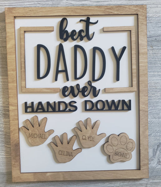 Personalized Best Daddy Ever Hands Down Handprint Sign-Gifts-Grace & Blossom Boutique, a women's online fashion boutique located in Odessa, Florida