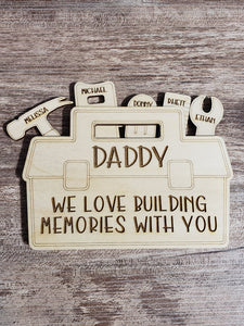 Daddy We Love Building Memories With You Toolbox Plaque Personalized-Gifts-Grace & Blossom Boutique, a women's online fashion boutique located in Odessa, Florida