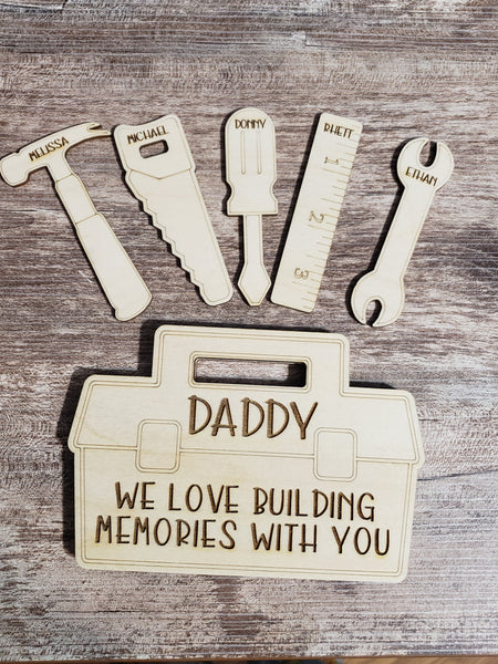 Daddy We Love Building Memories With You Toolbox Plaque Personalized-Gifts-Grace & Blossom Boutique, a women's online fashion boutique located in Odessa, Florida