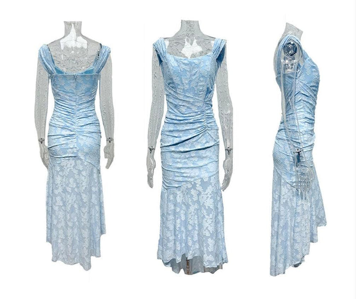 Lena | Floral Lace Square Neck Ruched Mermaid Maxi Dress