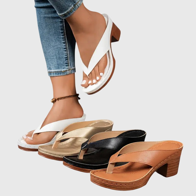 Jade | Metallic Toe Post Block Heel Flip Flops