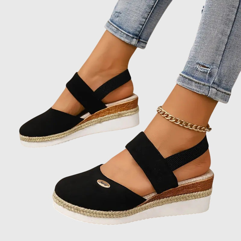 Daphne | Elastic Strap Espadrille Wedge Platform Sandals