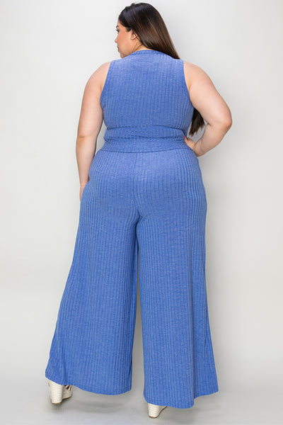 Basic Bae Full Size Ribbed Tank and Wide Leg Pants Set-Two Piece Sets-Grace & Blossom Boutique, a women's online fashion boutique located in Odessa, Florida