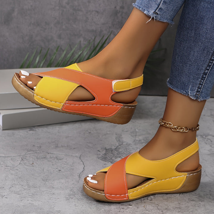 Naomi | Colorblock Cross Strap Velcro Wedge Sandals
