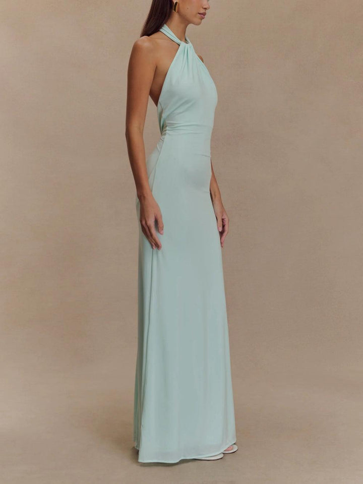 Simone | Slinky Twisted Halter Neck Ruched Body-Con Maxi Dress