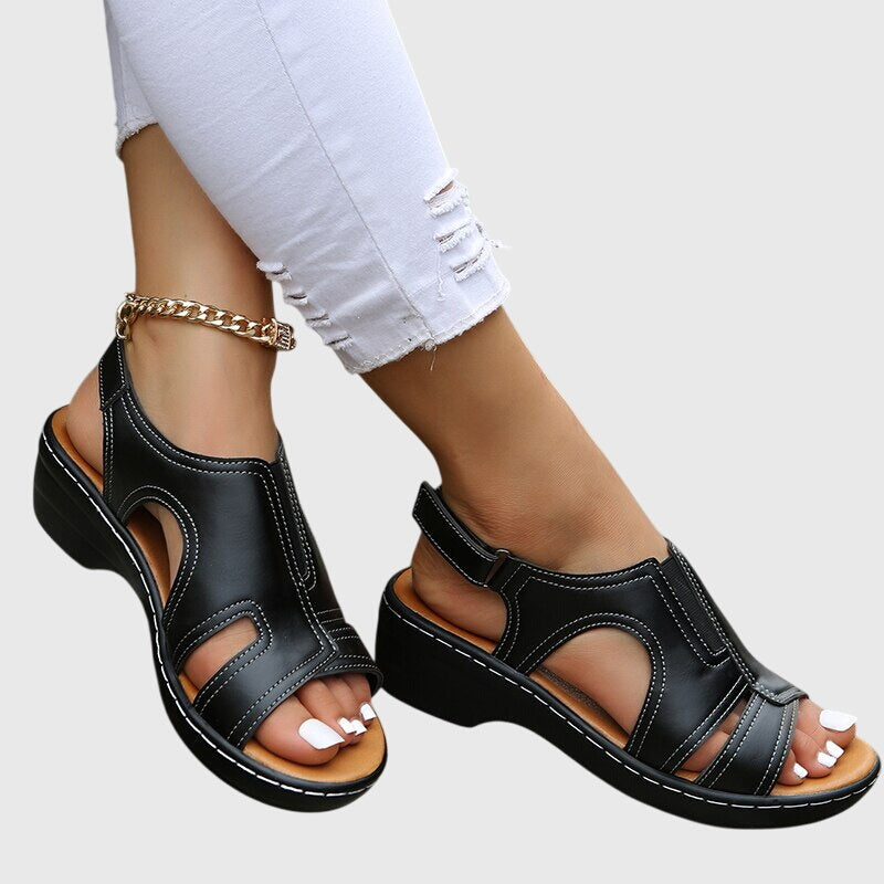 Wren | Cutout Vamp Slingback Low Wedge Sandals