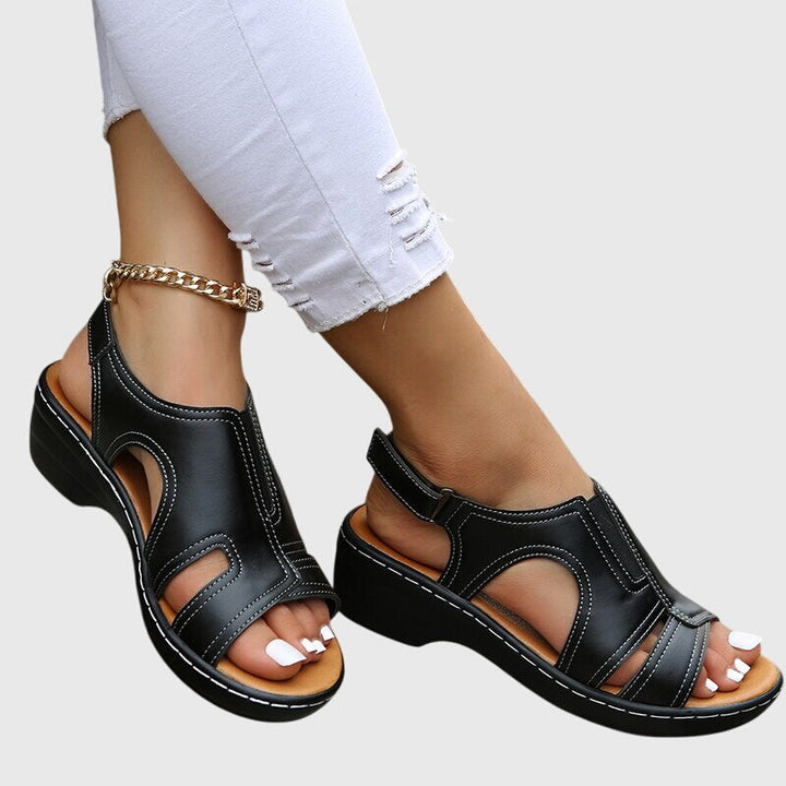 Wren | Cutout Vamp Slingback Low Wedge Sandals