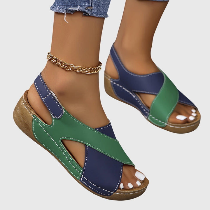 Viveca | Colorblock Cross Strap Toe Post Wedge Sandals