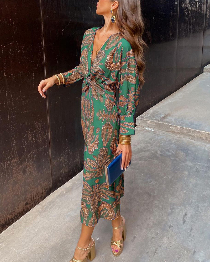 Xena | Batik Print Wrap Front Long Sleeve Formal Wedding Guest Maxi Dress