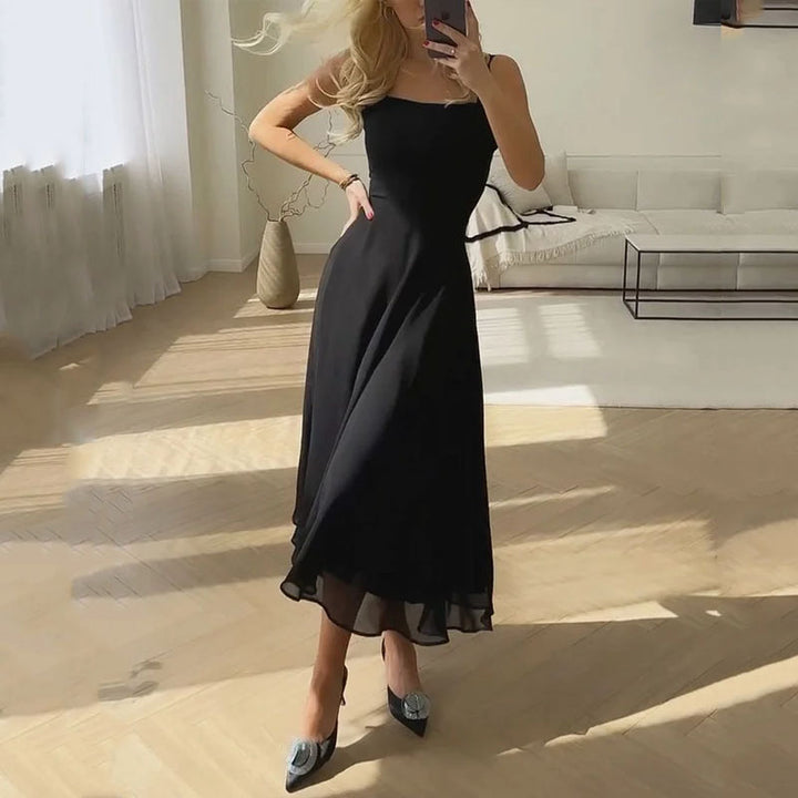 Renee | Square Neck Spaghetti Strap Corset Waist A Line Midi Dress