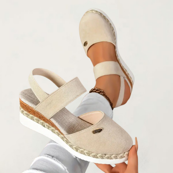 Daphne | Elastic Strap Espadrille Wedge Platform Sandals